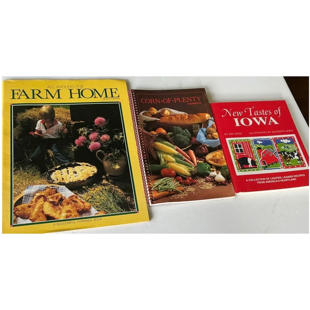 Vintage Heartland Iowa Cookbook Lot 3pc Farm Home Corn of Plenty Peg Hein Y2K